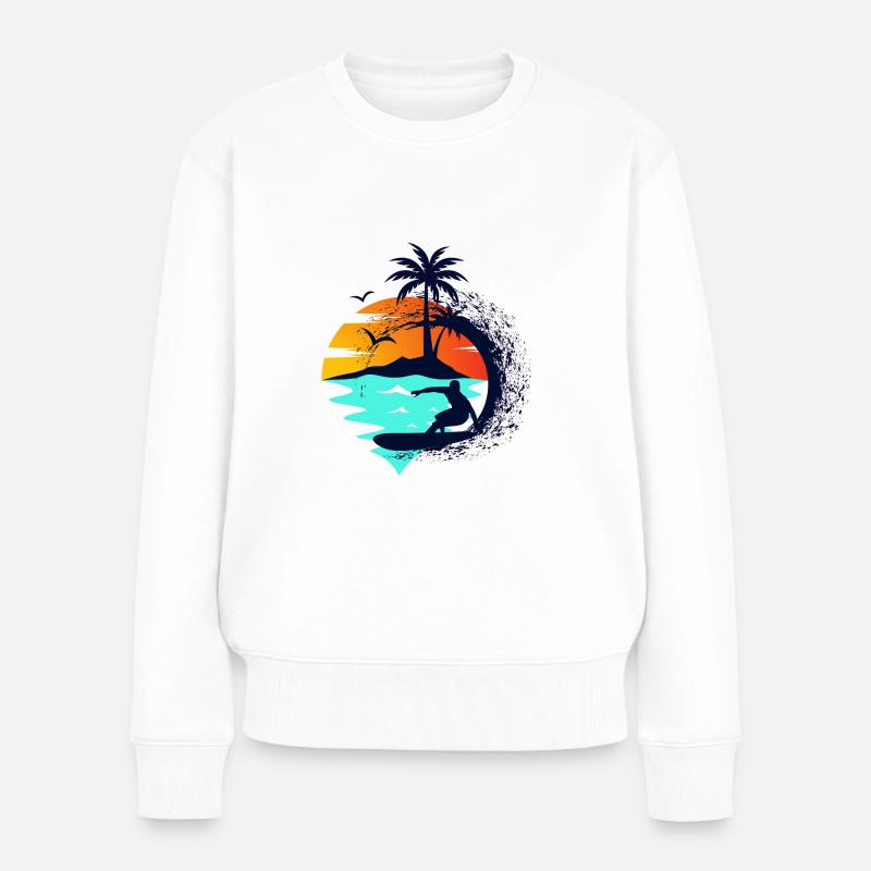 Surf, Vagues, coucher du soleil. - Pull Premium bio Femme - blanc