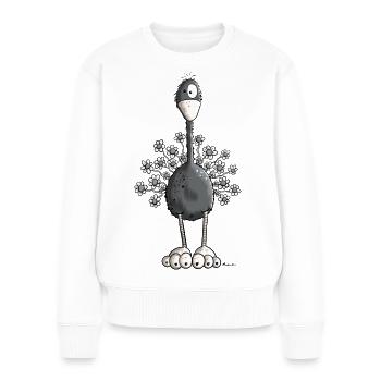 Vogelstrauß mit Blumen - Frauen Premium Bio Pullover - Weiß - Vorne - Julia (174cm)