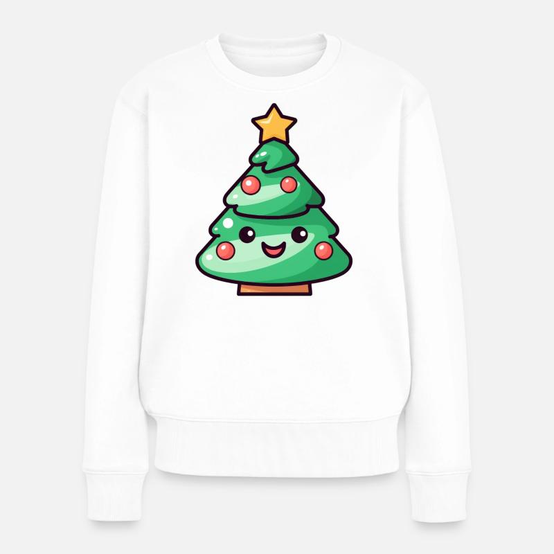 Kawaii Weihnachtsbaum Cartoon Design - Frauen Premium Bio Pullover - Weiß