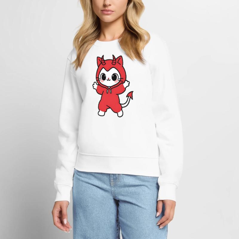 Cat Devil Kapuzenpullover Rot Frauen Premium Bio Pullover