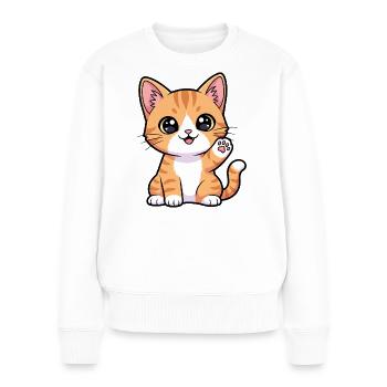 Chaton Roux Pattes Ensoleillées - Pull Premium bio Femme - blanc - Devant - Julia (174cm)