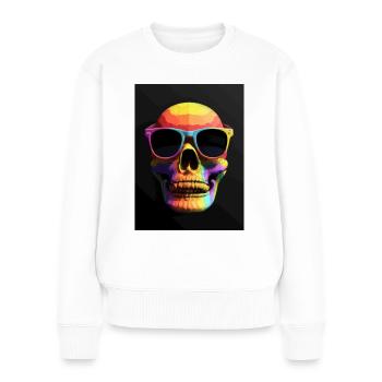 Bunter Totenkopf mit Sonnenbrille - Frauen Premium Bio Pullover - Weiß - Vorne - Julia (174cm)
