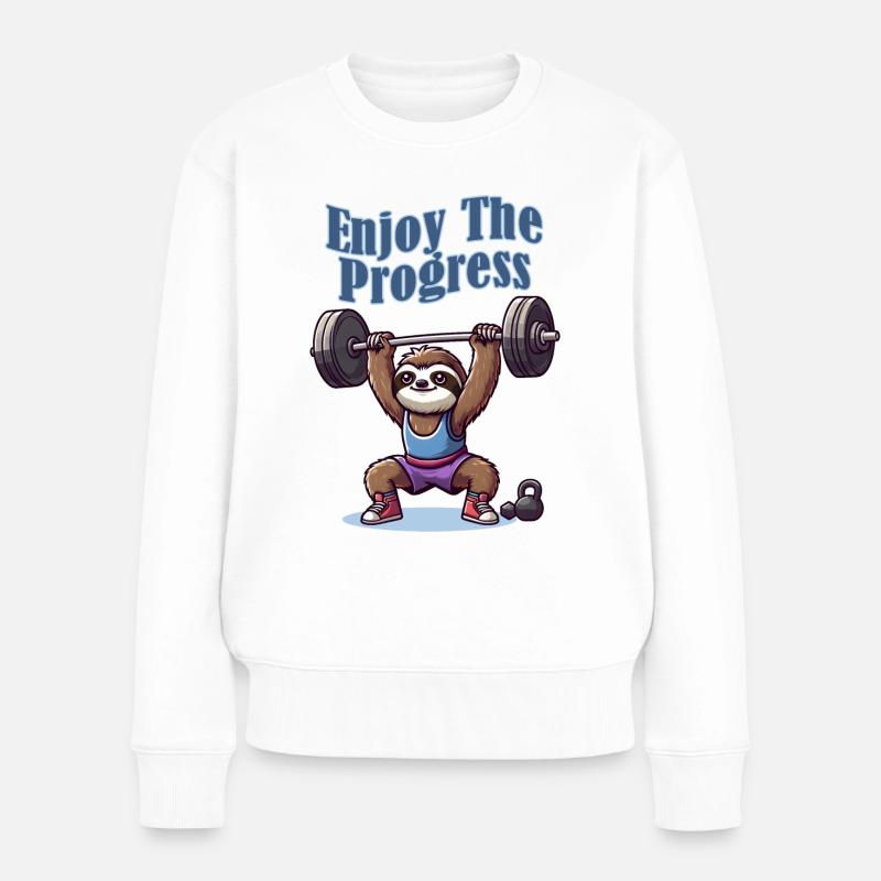 Faultier Genießen Sie den Fortschritt Lustige Tiere - Frauen Premium Bio Pullover - Weiß