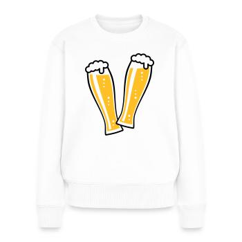 2 verres à bière de blé toast (bière de blé / 2C) - Pull Premium bio Femme - blanc - Devant - Julia (174cm)