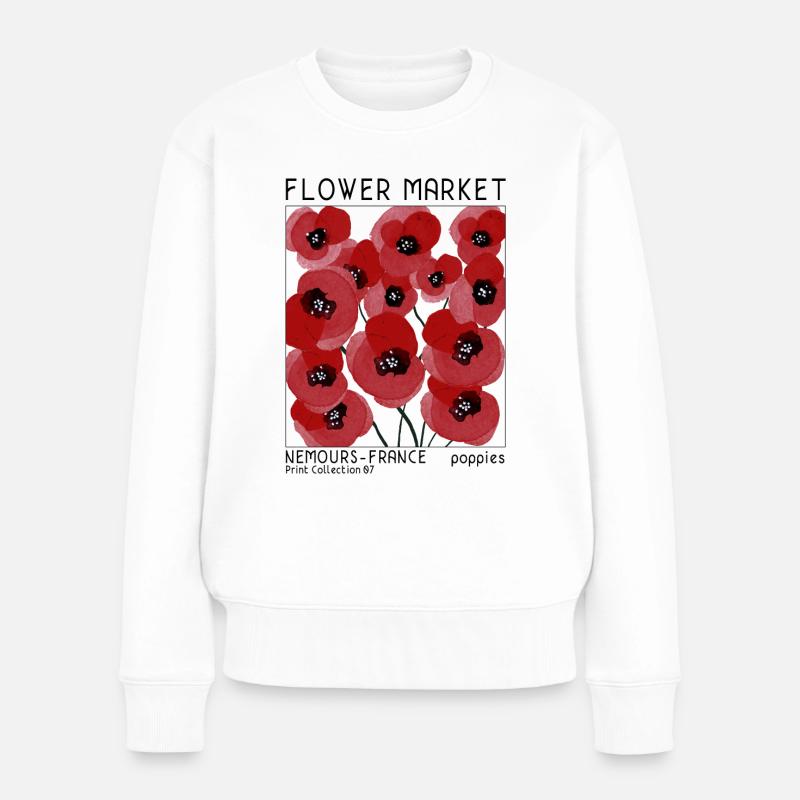 Coquelicots marché aux fleurs rétro aquarelle design - Pull Premium bio Femme - blanc