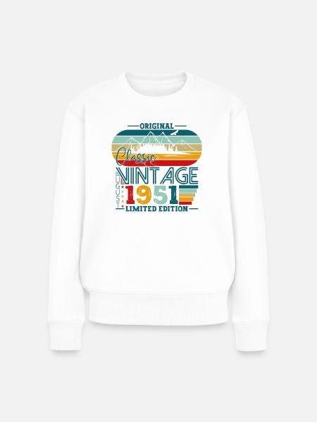 Original August Vintage 1951 Geburtstag Geschenk - Frauen Premium Bio Pullover - Weiß