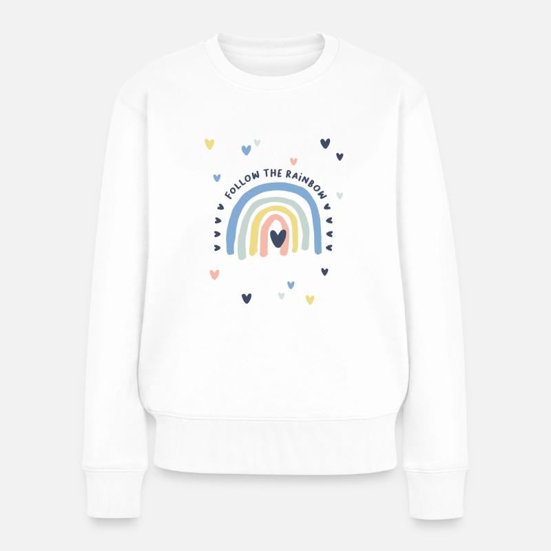 Regenbogen mit Herz - Follow the Rainbow - Frauen Premium Bio Pullover - Weiß