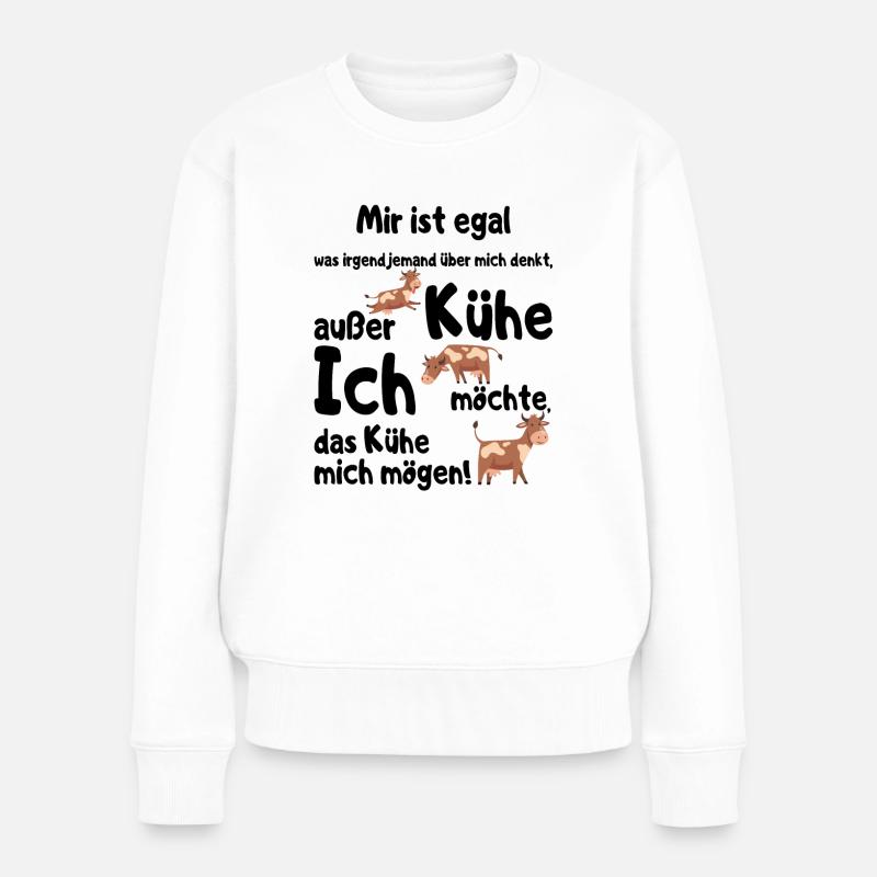 Ich möchte das Kühe mich mögen Landwirt Bauer - Frauen Premium Bio Pullover - Weiß