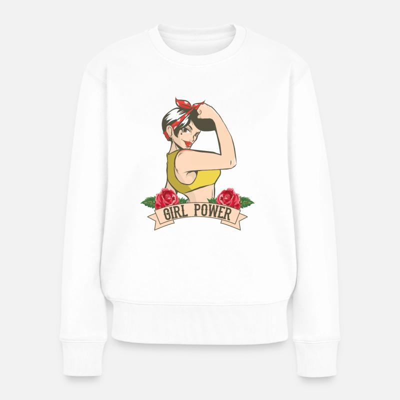 Girl Power Pin up Retro rockabilly - Frauen Premium Bio Pullover - Weiß