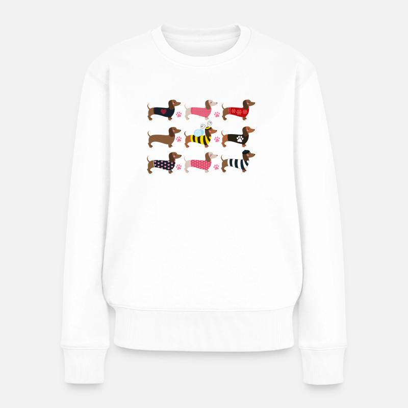 COLORFUL DACHSHUND - FARBENFROHE DACKEL - Frauen Premium Bio Pullover - Weiß