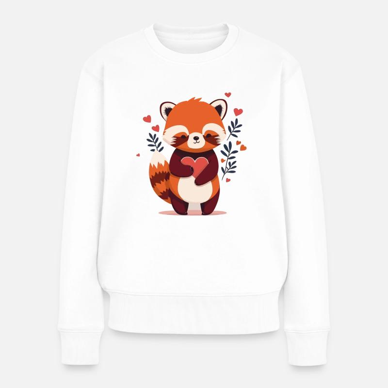 roter Panda mit Herz - Frauen Premium Bio Pullover - Weiß