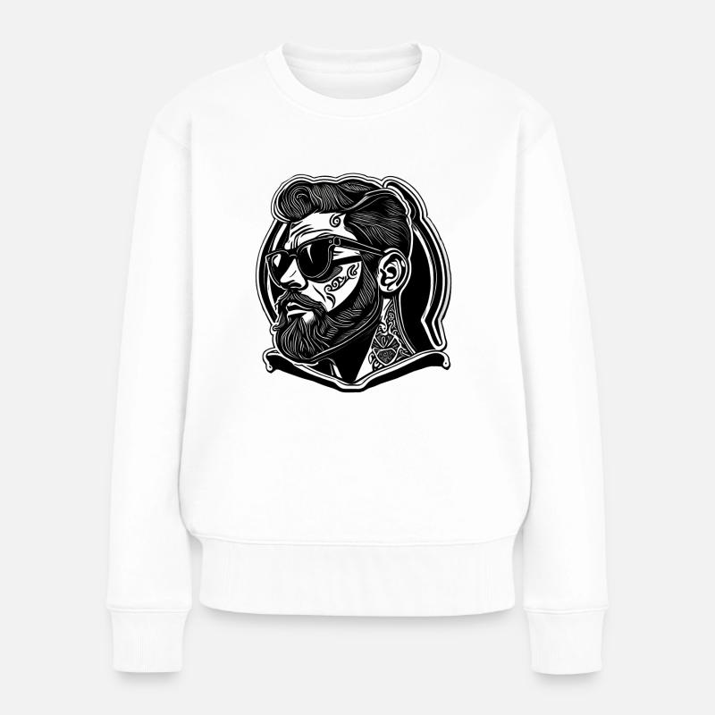 Cooler Hipster Gangster mit Gesichts Tattoo - Frauen Premium Bio Pullover - Weiß