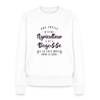 Agriculteur Bogosse Humour | cadeau d'anniversaire - Pull Premium bio Femme - blanc - Devant - Julia (174cm)