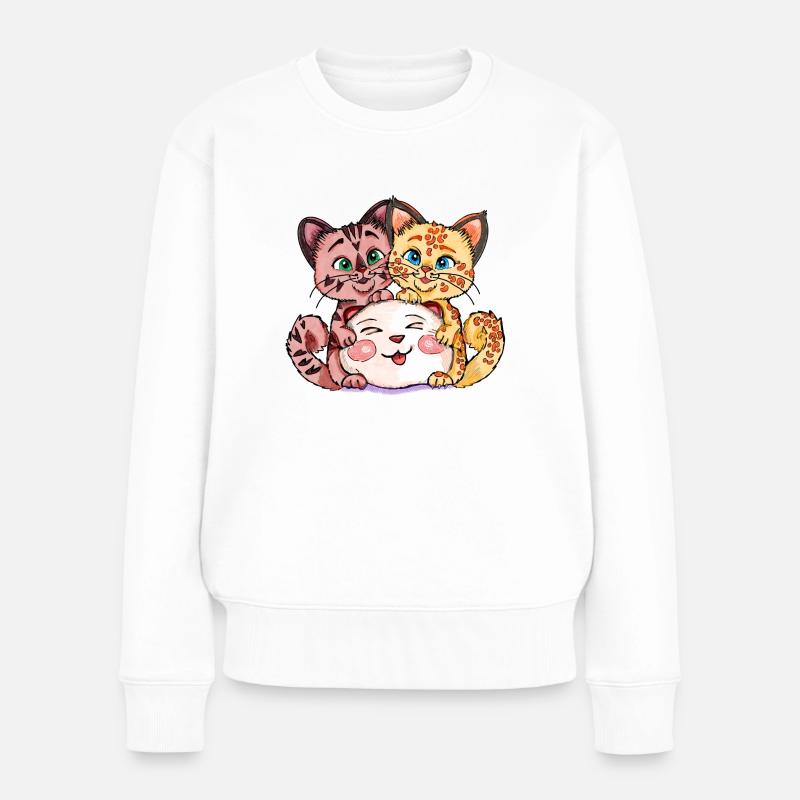 Zwei Kätzchen mit Stofftier - Frauen Premium Bio Pullover - Weiß