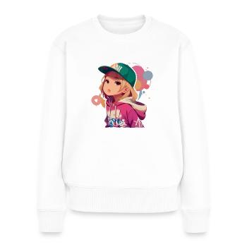 Blondes Mädchen im Kapuzenpullover - Frauen Premium Bio Pullover - Weiß - Vorne - Julia (174cm)