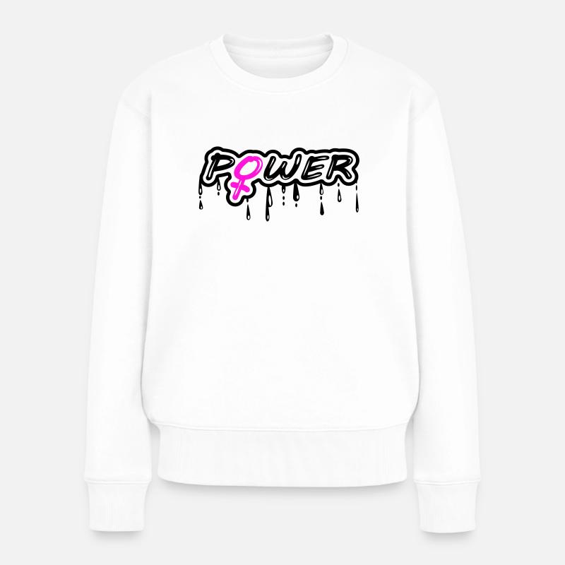 Frauenpower Mädchenpower Power mit weiblich Symbol - Frauen Premium Bio Pullover - Weiß