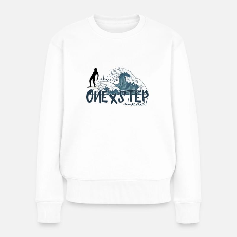 One X Step Ahead! Japan Welle Longboard Surfer - Frauen Premium Bio Pullover - Weiß