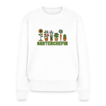 Gartenchefin Schrebergarten Pflanzen Gärtnerin - Frauen Premium Bio Pullover - Weiß - Vorne - Julia (174cm)
