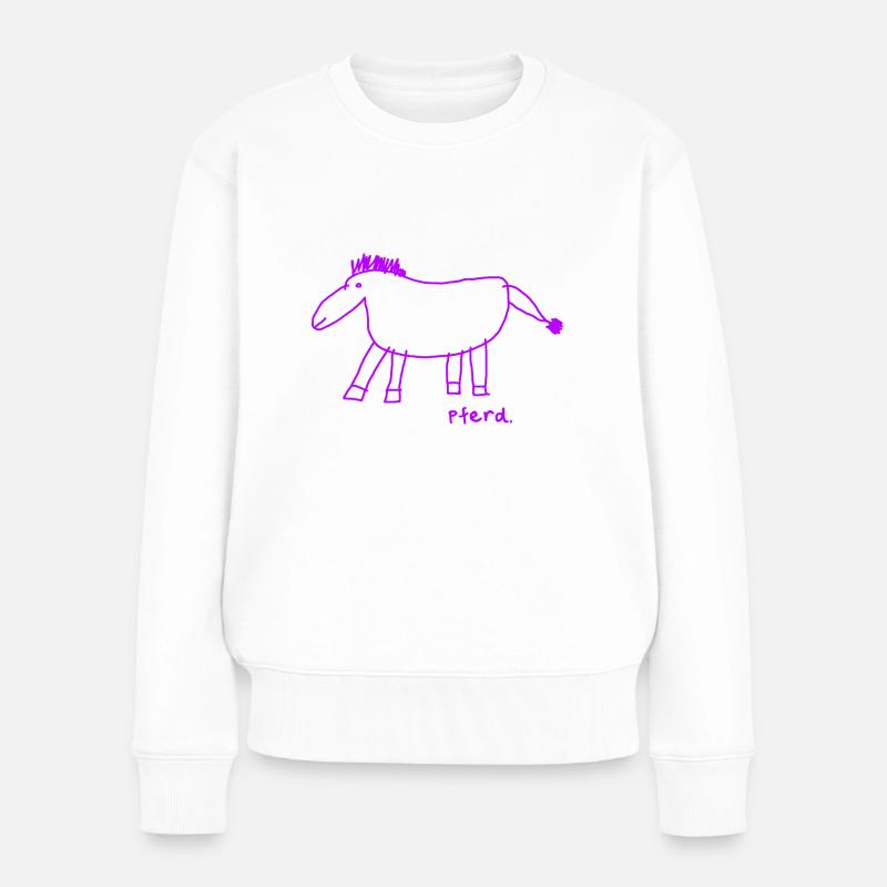 Pferd Lila Kind Zeichnung - Frauen Premium Bio Pullover - Weiß
