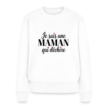 Maman qui déchire – Cadeau fête des mères - Pull Premium bio Femme - blanc - Devant - Julia (174cm)