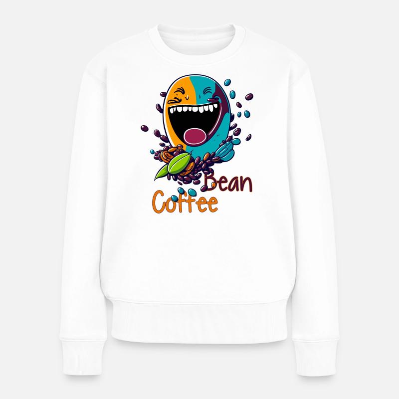 Lachende Kaffeebohne - Frauen Premium Bio Pullover - Weiß