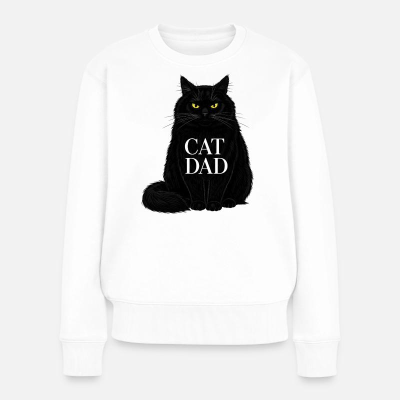 Cat Dad - Schwarze Katze Illustration Design - Frauen Premium Bio Pullover - Weiß