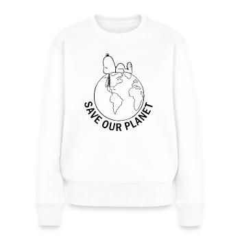 Peanuts Snoopy Protège Notre Planète - Pull Premium bio Femme - blanc - Devant - Julia (174cm)