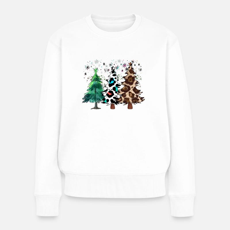 Weihnachtsbäume, Leoparden-Weihnachtsbäume, Winter - Frauen Premium Bio Pullover - Weiß