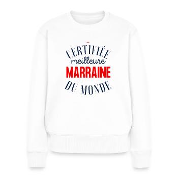 Meilleure marraine certifiée idée cadeau marraine - Pull Premium bio Femme - blanc - Devant - Julia (174cm)
