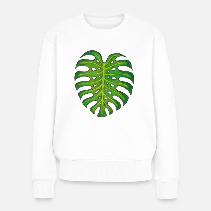 Monstera / Feuille - Pull Premium bio Femme - blanc