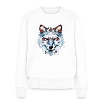 Loup Géométrique - Pull Premium bio Femme - blanc - Devant - Julia (174cm)