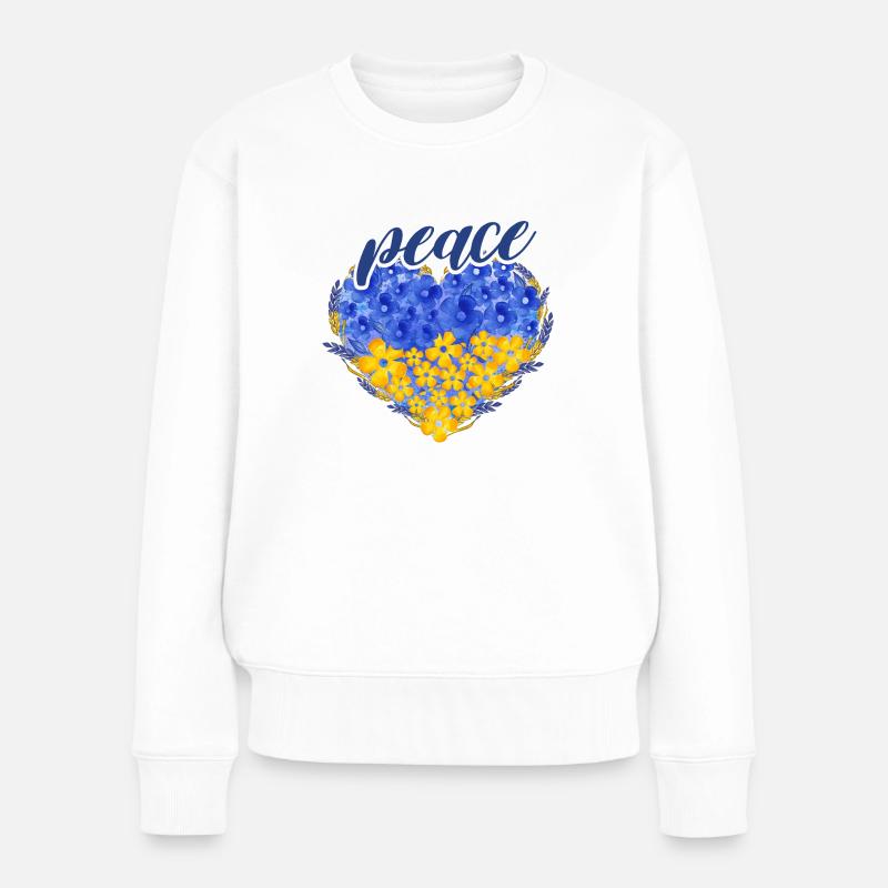 Ukraine Herz mit Peace Liebe - Frauen Premium Bio Pullover - Weiß