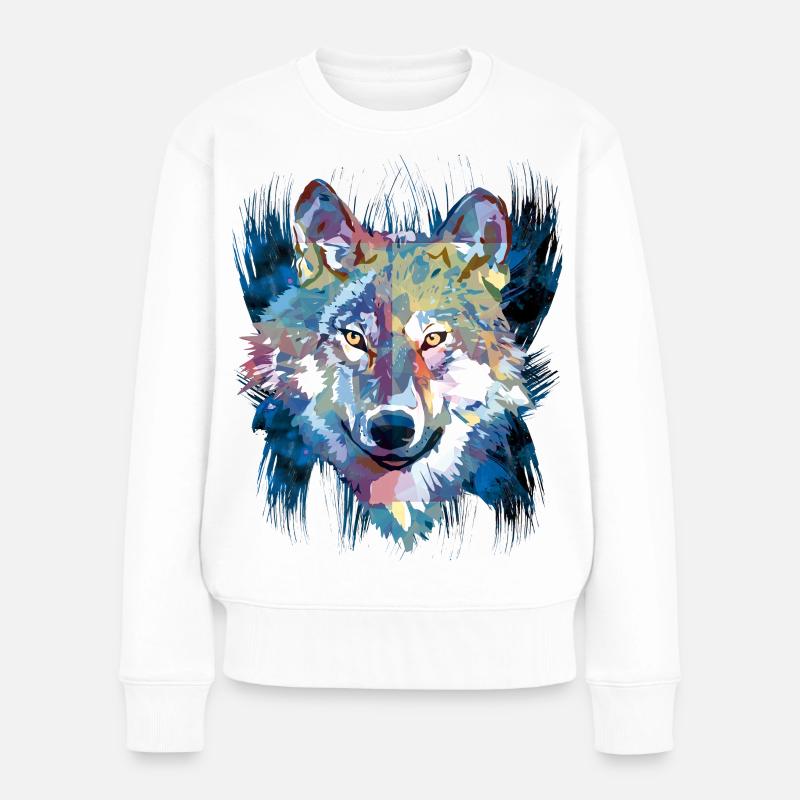 Polygon Wolf - Schöner grauer Wolf in Blau - Frauen Premium Bio Pullover - Weiß