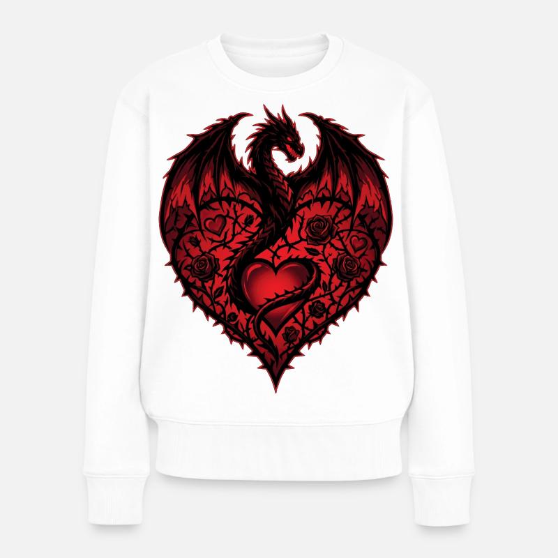 Herz Romantischer Drachenliebhaber Rosen Liebe - Frauen Premium Bio Pullover - Weiß