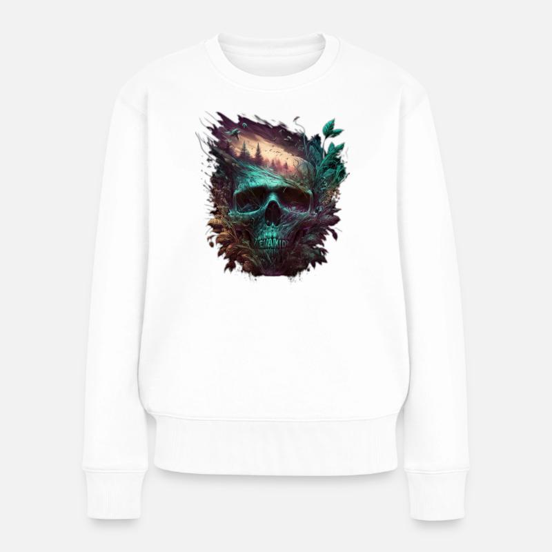 Neon Schädel Waldkunst - Frauen Premium Bio Pullover - Weiß