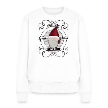 Glühwein Wichtel – Christmas Design - Frauen Premium Bio Pullover - Weiß - Vorne - Julia (174cm)