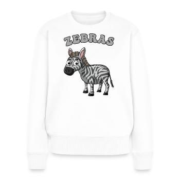 zèbre pop art dessin animé sur noir - Pull Premium bio Femme - blanc - Devant - Julia (174cm)