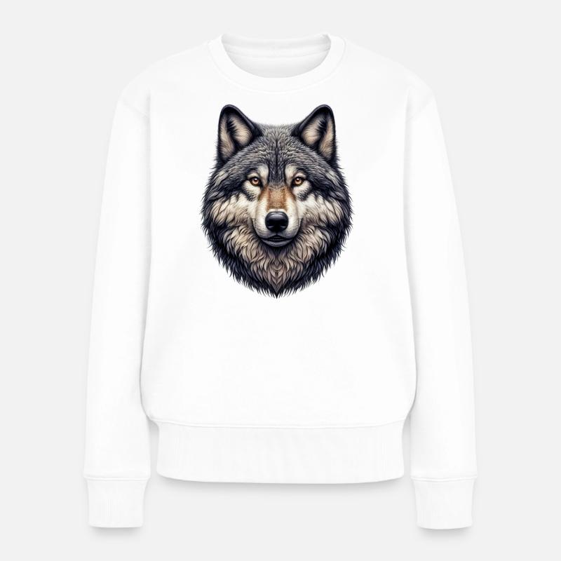 Wolf - Frauen Premium Bio Pullover - Weiß