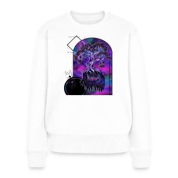 Spiritueller Baum – Geometrische Kunst - Frauen Premium Bio Pullover - Weiß - Vorne - Julia (174cm)