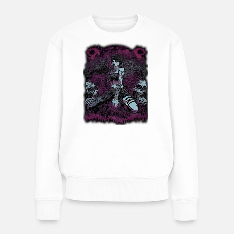 Enchanteresse sombre avec éléments de crâne - Pull Premium bio Femme - blanc