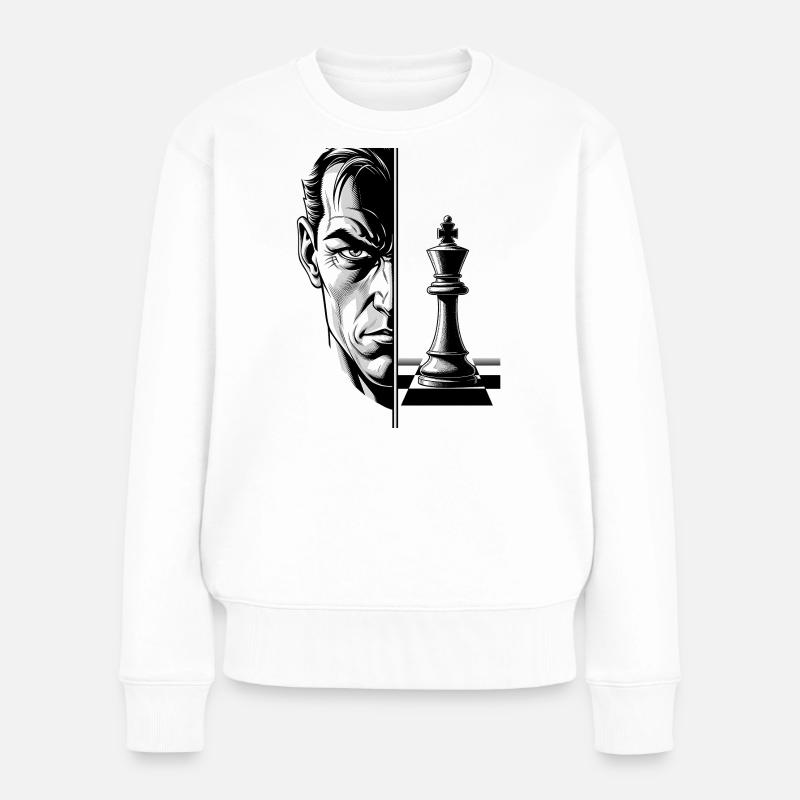 Portrait de cerveau d’échecs en noir et blanc - Pull Premium bio Femme - blanc