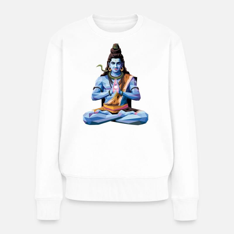 Shiva - Cooles Low Poly Logo der indischen Mythologie - Frauen Premium Bio Pullover - Weiß