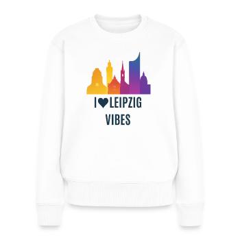 Leipzig Vibes Skyline Farbverlauf Stadt City  - Frauen Premium Bio Pullover - Weiß - Vorne - Julia (174cm)