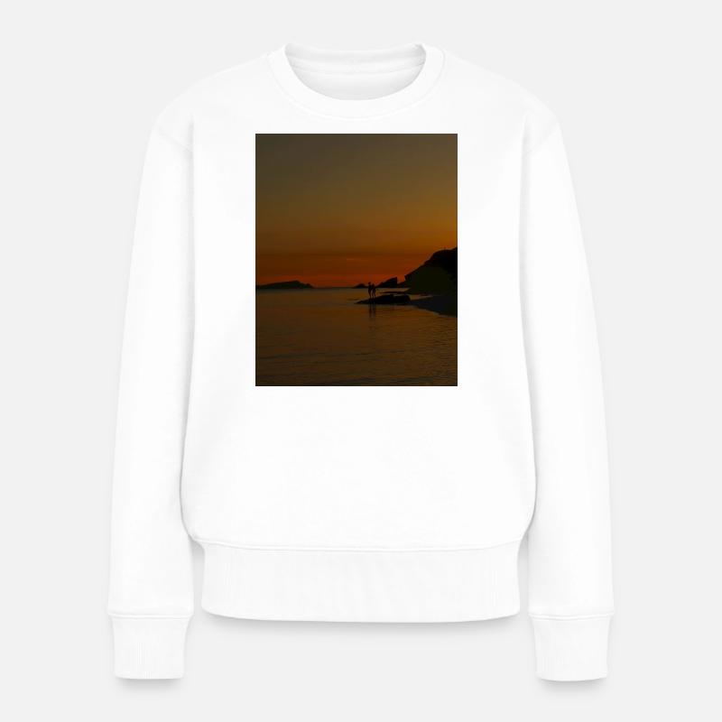 Sonnenuntergang, Silhouetten - Frauen Premium Bio Pullover - Weiß