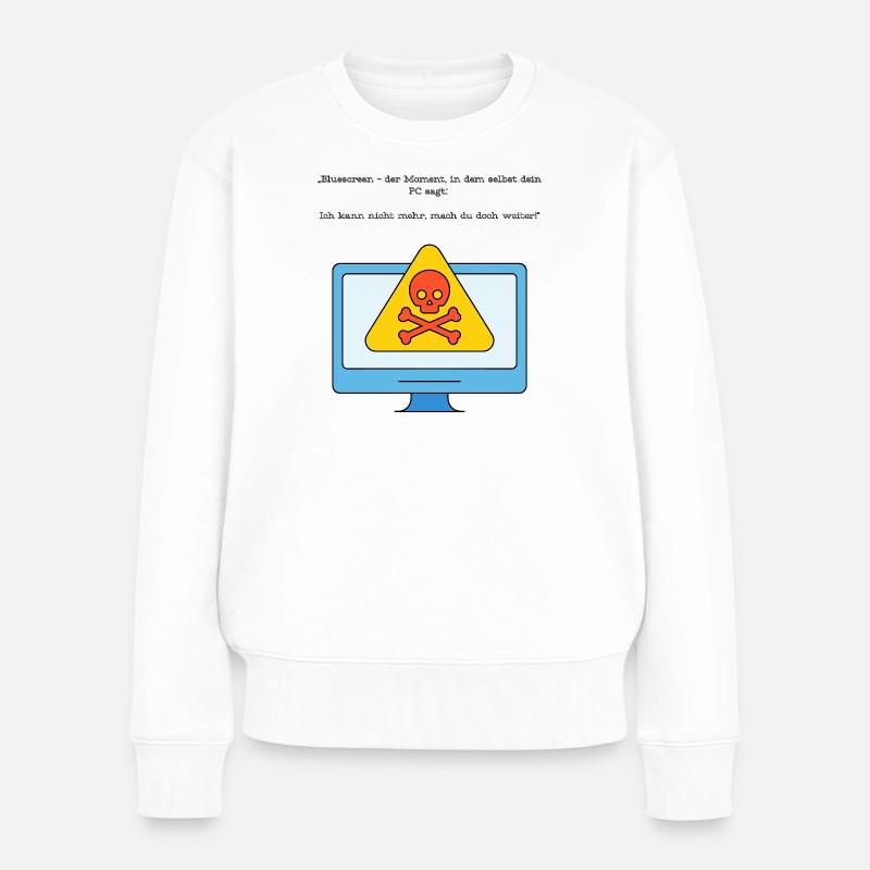 Blue Screen Humor Skull Warnung - Frauen Premium Bio Pullover - Weiß