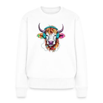 Kuh im 90er Jahre Look - Frauen Premium Bio Pullover - Weiß - Vorne - Julia (174cm)