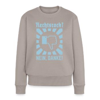 Rechtsrock? Nein, Danke! (Strahlen / White) - Frauen Premium Bio Pullover - Taupe - Vorne - Julia (174cm)