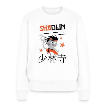 Funny Cat, Shaolin Drôle de Chat Maitre Kung Fu - Pull Premium bio Femme - blanc - Devant - Julia (174cm)