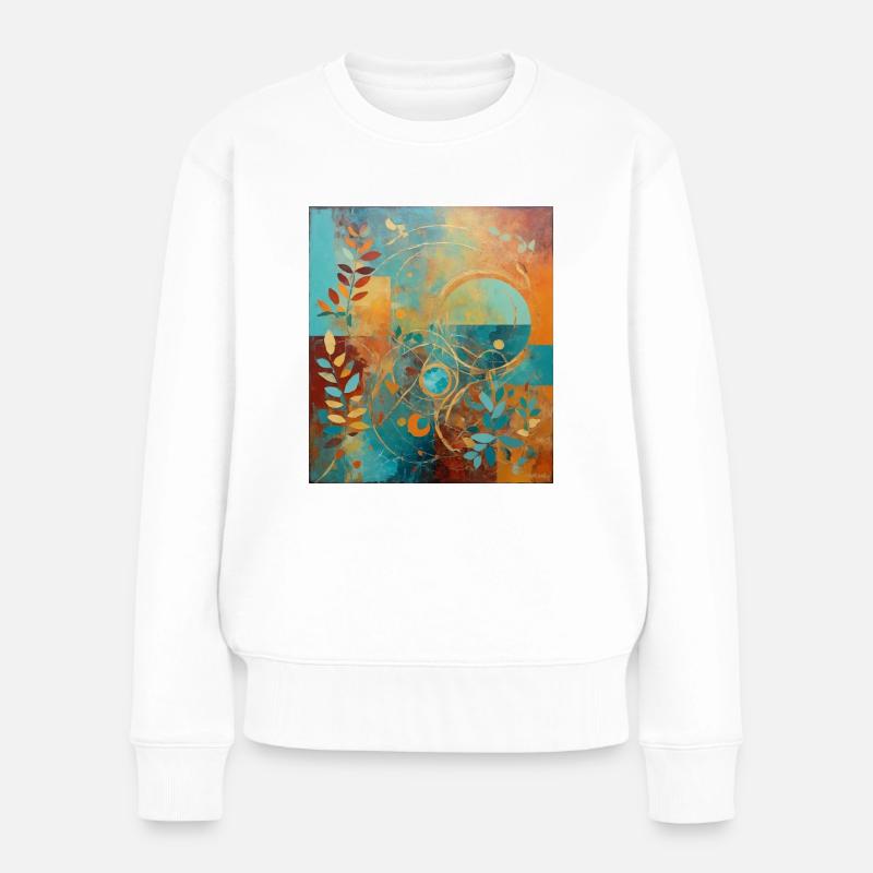 Composition abstraite avec des feuilles et des cercles - Pull Premium bio Femme - blanc