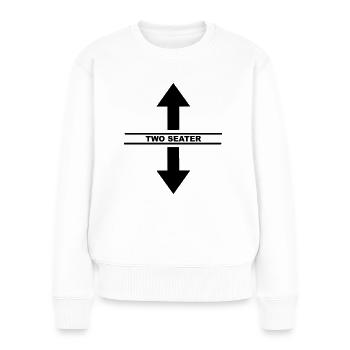 Drôle de design « deux places » pour lui et elle - Pull Premium bio Femme - blanc - Devant - Julia (174cm)